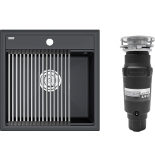 Комплект Мойка кухонная Paulmark Stepia + Step PM115051-AN+R375-BS антрацит + Измельчитель Bone Crusher BC 910-SL-Slim Line