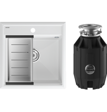 Комплект Мойка кухонная Paulmark Stepia PM115051-WH+A375-BS с коландером, белая + Измельчитель Bone Crusher BC 910-AS