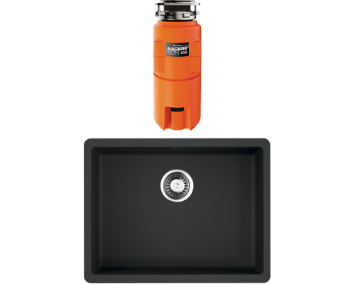 Комплект Мойка кухонная Omoikiri Kata 54-U-BL черная + Измельчитель Nagare slim 500