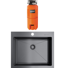 Комплект Мойка кухонная Omoikiri Akisame 59-GM 4973096 вороненая сталь + Измельчитель Nagare slim 1250