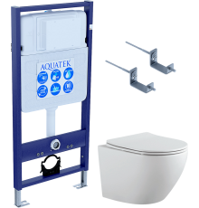 Комплект Унитаз подвесной AQUATEK Европа AQ1901-00 безободковый, с микролифтом + Инсталляция Standard INS-0000012 + Комплект креплений KKI-0000002