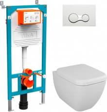 Комплект Унитаз подвесной VitrA Shift 7742B003-0075 белый глянцевый + Крышка 91-003-009 с микролифтом, петли хром + Инсталляция 800-2009 с кнопкой смыва, белая