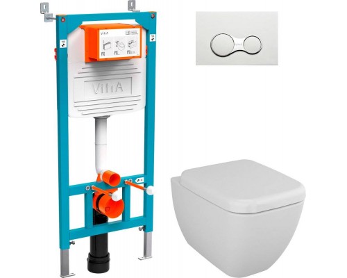 Комплект Унитаз подвесной VitrA Shift 7742B003-0075 белый глянцевый + Крышка 91-003-009 с микролифтом, петли хром + Инсталляция 800-2009 с кнопкой смыва, белая