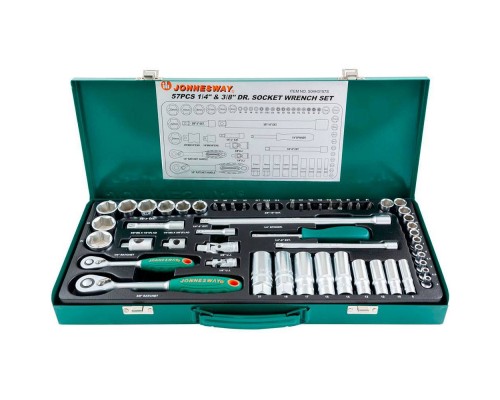 Набор головок 6-гранных Jonnesway стандартных и глубоких 1/4" и 3/8" 57 предметов