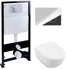 Комплект Унитаз подвесной Villeroy   Boch Subway 2.0 5614R201 alpin + Инсталляция EWRIKA ProLT 0026-2020 + Кнопка 0041 хром