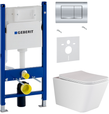 Комплект Унитаз подвесной Ceramicanova Metric Rimless CN3007 с микролифтом, безободковый + Шумоизоляция Geberit 156.050.00.1 + Инсталляция Duofix Delta 458.163.21.1 с кнопкой смыва, хром