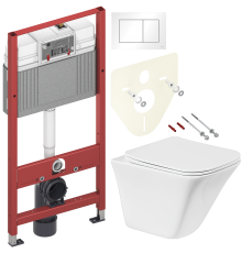 Комплект Унитаз подвесной BelBagno Marmi BB052CHR + Крышка BB052SC с микролифтом + Инсталляция TECE Base 9400413 4 в 1 с кнопкой смыва