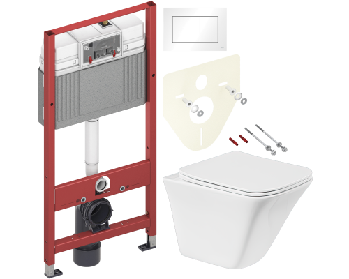 Комплект Унитаз подвесной BelBagno Marmi BB052CHR + Крышка BB052SC с микролифтом + Инсталляция TECE Base 9400413 4 в 1 с кнопкой смыва