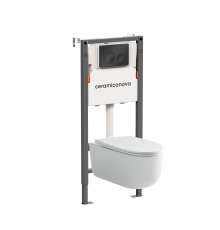 Комплект Ceramicanova Унитаз подвесной Ulma Rimless CN4006 безободковый, с микролифтом + Инсталляция Balance CN121001MB с кнопкой Circle матовой черной