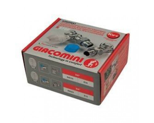 Комплект для подключения радиаторов, Giacomini, R470F-KV, термостатический, прямой, DN-20, 3/4, 3/4, ВН, PN, бар-10, T°C -от -10 до +120, латунь, с увеличенным проходом, в комплекте: термостатическая головка, термостатический клапан, отсечной клапан