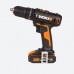 Дрель-шуруповерт ударная аккумуляторная WORX WX370, 50Нм, 20В, 2Ач x2, ЗУ 2А, кейс