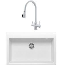 Комплект Мойка кухонная Polygran Argo 760 белый хлопок + Смеситель Paulmark Lange 214212-431 белый матовый