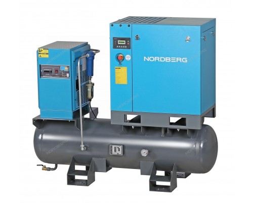 Компрессор винтовой, 7,5 кВт, 10 бар, 900 л/мин, ресивер 260л, IP55, осушитель NORDBERG NCC10RD
