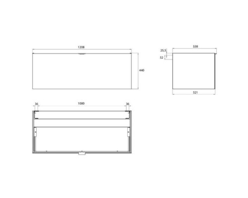 Emco Vanity units Тумба с раковиной, 120.8х52.1хh44см., с 1 отв., подвесная, 1 ящик со стекл фасадом, ручка хром, корпус лак, цвет: черный