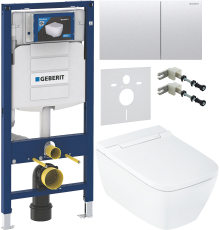 Комплект Умный подвесной Geberit AquaClean Sela Square безободковый, с биде, белый + Инсталляция Duofix UP 320 111.300.00.5 + Кнопка Sigma 70 115.622.FW.1 матовая нержавеющая сталь + Звукоизоляция 156.050.00.1 + Крепления 111.815.00.1 к стене
