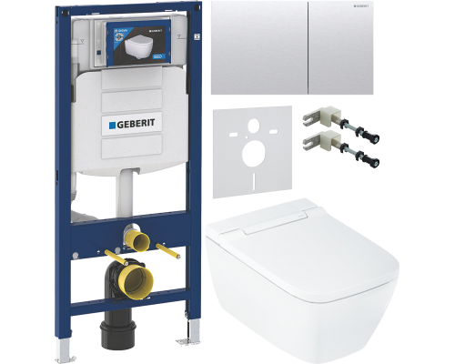 Комплект Умный подвесной Geberit AquaClean Sela Square безободковый, с биде, белый + Инсталляция Duofix UP 320 111.300.00.5 + Кнопка Sigma 70 115.622.FW.1 матовая нержавеющая сталь + Звукоизоляция 156.050.00.1 + Крепления 111.815.00.1 к стене