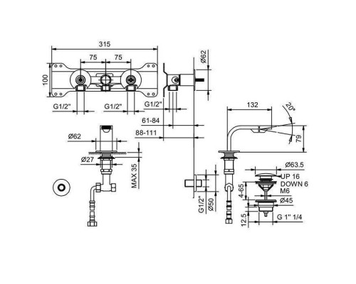 Fantini Venezia In Смеситель для биде, 1 отв., излив: 132 мм, цвет: хром. 29 02 N511SB,  29 02 N448