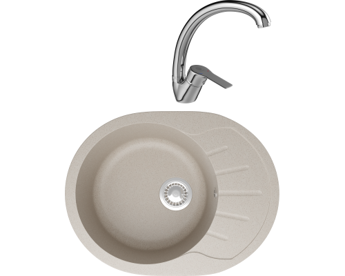 Комплект Мойка кухонная Domaci Болонья М-10-003 бежевая + Смеситель Равенна