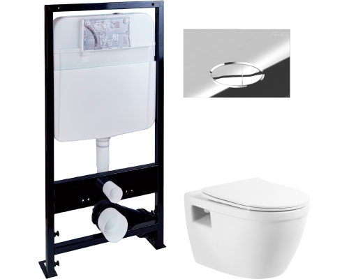 Комплект Унитаз подвесной BelBagno Loto BB070CHR/SC безободковый + Инсталляция EWRIKA ProLT 0026-2020 + Кнопка 0051 хром