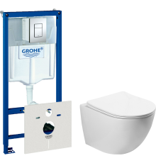 Комплект  Унитаз подвесной SantiLine SL-5005 безободковый, с микролифтом + Система инсталляции для унитазов Grohe Rapid SL 38772001, 3 в 1 с кнопкой с