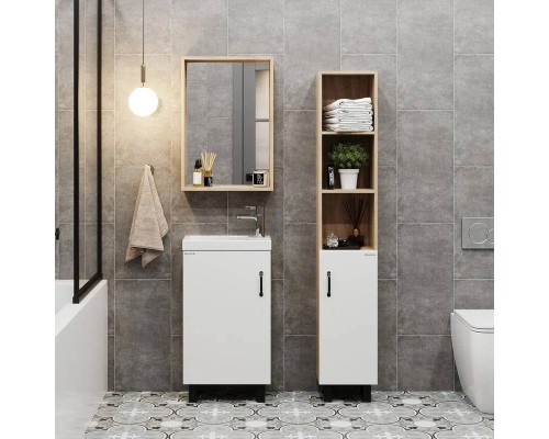 Мебель для ванной комнаты Onika Тимбер 45 напольная, белая матовая, дуб сонома