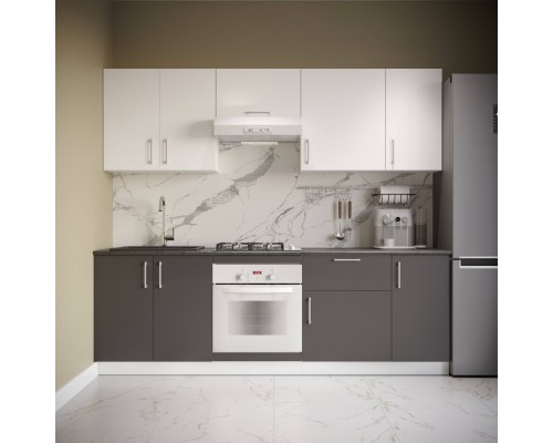 Кухонный гарнитур Domaci Болонья 240 см, фасад графит, белый, ручка хром, столешница луна KUH-1000017