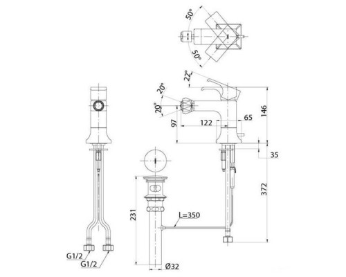 TOTO GC Смеситель для биде на 1 отв,со сливным клапаном, цвет: хром. TRG08301R