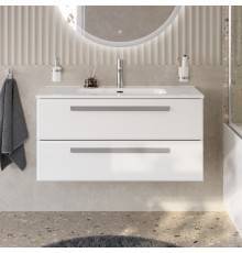 Тумба с раковиной Cezares Eco Cer-N 100 bianco lucido, раковина Duet 100, ручки серые