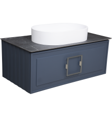 Тумба с раковиной La Fenice Cubo 90 подвесная, blu grigio, ручка хром, столешница черный мрамор, раковина белая матовая