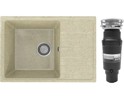 Комплект Мойка Practik PR-M 600-002 слоновая кость + Измельчитель Bone Crusher BC 910-SL-Slim Line