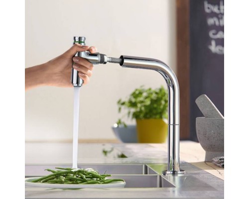 Hansgrohe Metris Select M71 Смеситель для кухни, 2 отв., с вытяжным изливом, цвет: хром. 73819000