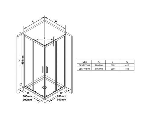 Ravak Blix Slim Душевое ограждение 90см., квадратное, транспарент, цвет: блестящий. X1LM70C00Z1