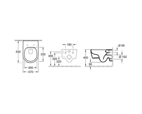 VilleroyBoch Avento Унитаз 37х53х31см.,подвесной, безободковый, в комплекте сиденье SlimSeat с микролифтом, цвет: альпийский белый. 5656RS01