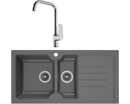 Комплект Мойка кухонная Domaci Сиена 54100-112 антрацит + Смеситель STWORKI WFD04005GA