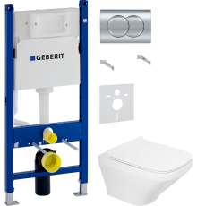 Комплект Унитаз подвесной BelBagno Sela BB3201CHR белый + Крышка BB3201SC белая + Инсталляция Geberit Duofix Delta 458.149.21.1 с кнопкой смыва, хром + Шумоизоляция 156.050.00.1