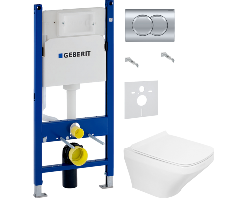 Комплект Унитаз подвесной BelBagno Sela BB3201CHR белый + Крышка BB3201SC белая + Инсталляция Geberit Duofix Delta 458.149.21.1 с кнопкой смыва, хром + Шумоизоляция 156.050.00.1
