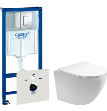 Комплект Унитаз подвесной Акватек Европа AQ1900-00 безободковый + Инсталляция Grohe Rapid SL 38772001 3 в 1 с кнопкой смыва + Шумоизоляция 37131000