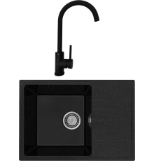 Комплект Мойка кухонная Practik PR-M 600-004 черный оникс + Смеситель РМС Sus124blk 017F черный