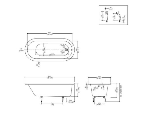 DevonDevon Bayswater Ванна встроенная чугунная овальная  165x75xh46 cм, цвет: белый. SFD67cr,  BAYSWATER16
