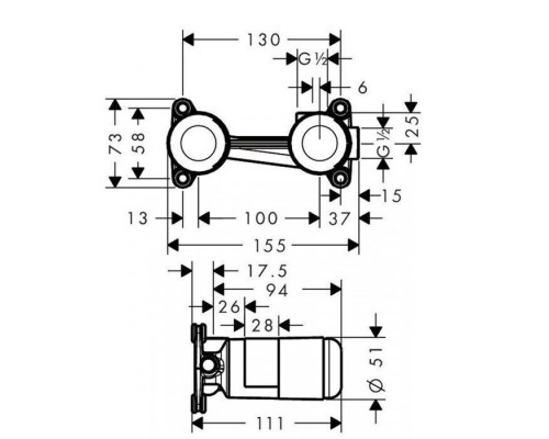 Axor Universal  Скрытая часть однорычажногосмесителя настенного монтажа. 13623180