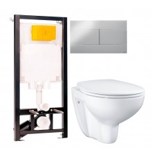 Комплект Унитаз подвесной Grohe Bau Ceramic 39351000 безободковый, альпин-белый + Инсталляция OLI 80 ECO Sanitarblock mechanic 3 в 1 с кнопкой смыва