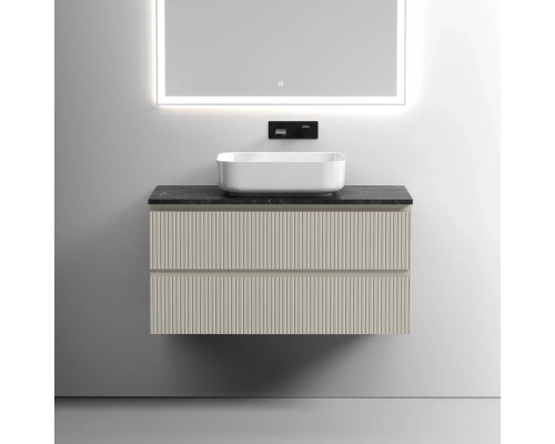 Тумба с раковиной Sancos Snob T 100 см, beige soft, столешница черный мрамор, раковина CN6011