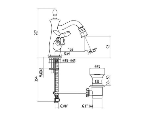 Gattoni Timor Смеситель для биде с донным клапаном, цвет: золото 24кт. 1835018D0oro