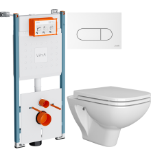 Комплект Унитаз подвесной VitrA Berg 5507B003-6280 с микролифтом + Инсталляция V-Fix Core 732-5800-01PV + Кнопка Root Round 740-2200 белая глянцевая