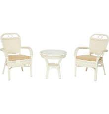 Комплект садовой мебели TetChair Andrea (стол кофейный со стеклом + 2 кресла), с подушками, TCH white