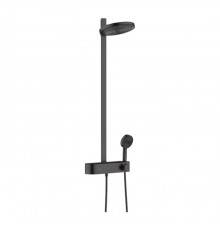 Hansgrohe Pulsify Душевая стойка с термостатическим смесителем, верхним душем Oslash;260 мм с 2 режимами, ручным душем и шлангом, цвет: черный матовый/графит. 24240670