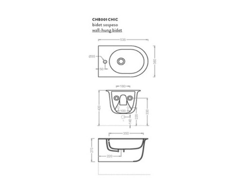 Artceram Chic Биде подвесное 38х53 см, 1 отверстие, цвет: bronze amani. CHB001 49 00