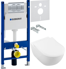 Комплект Унитаз подвесной Villeroy   Boch Subway 2.0 5614R201 alpin + Шумоизоляция Geberit 156.050.00.1 + Инсталляция Duofix Delta 458.149.21.1 с кнопкой смыва, хром