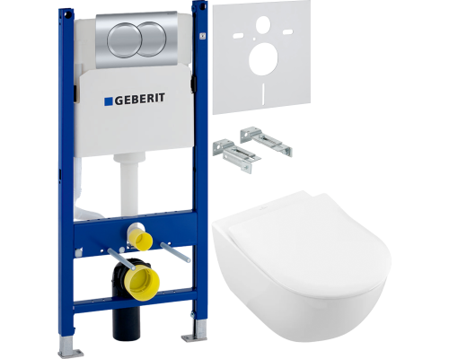 Комплект Унитаз подвесной Villeroy   Boch Subway 2.0 5614R201 alpin + Шумоизоляция Geberit 156.050.00.1 + Инсталляция Duofix Delta 458.149.21.1 с кнопкой смыва, хром