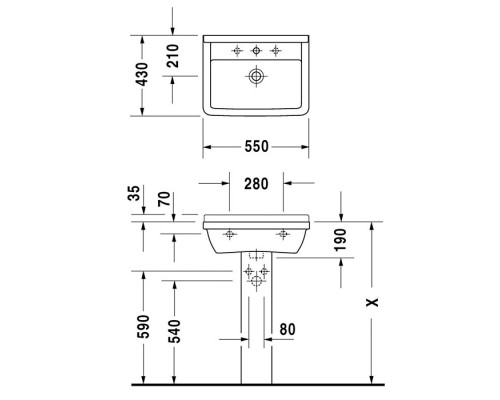 Duravit Starck III Раковина подвесная 55х43см. с переливом, с 1 отв под смеситель, цвет: белый. 0300550000